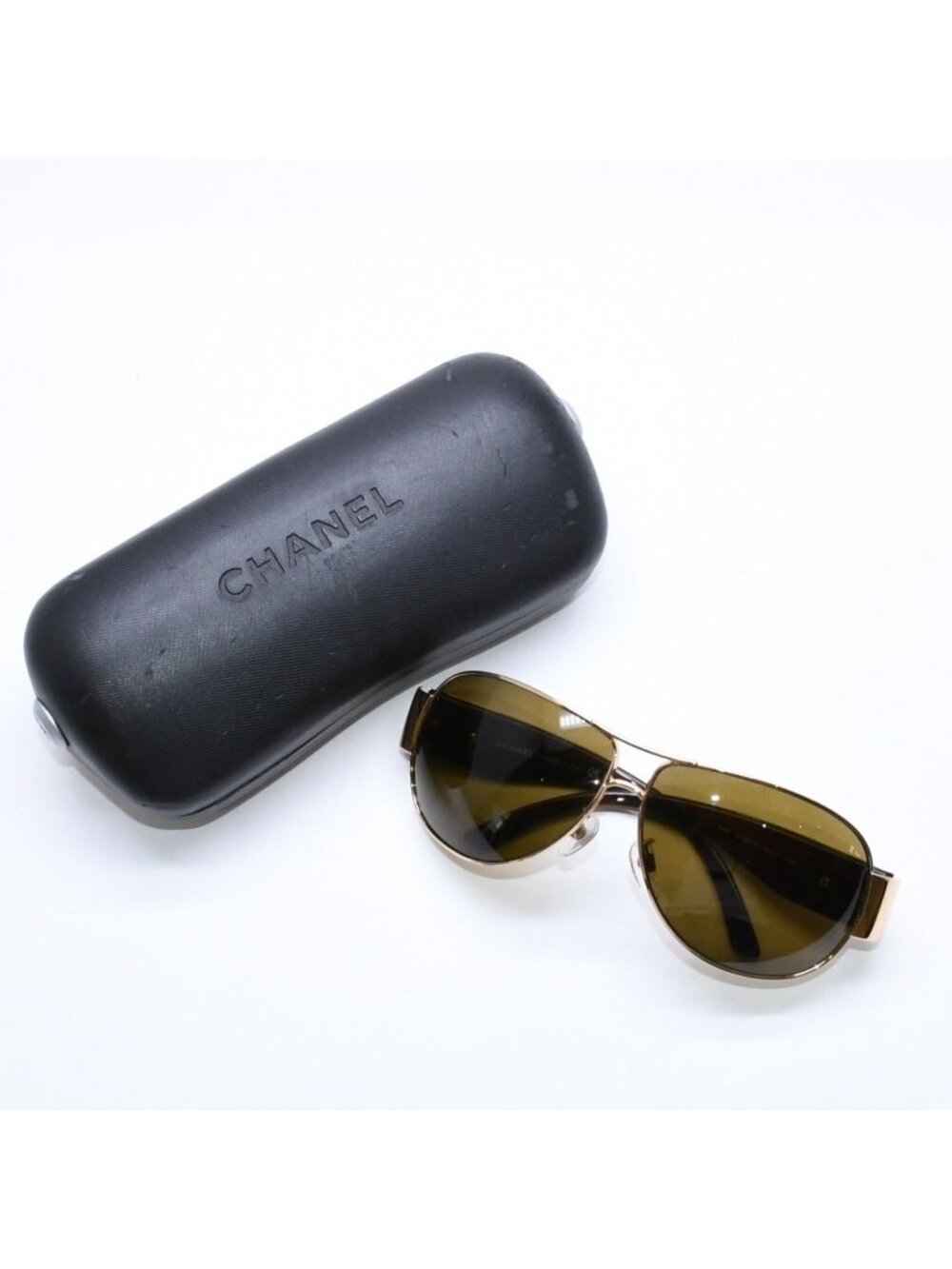 Chanel Side CC Logo Teardrop Sunglasses Metal Acetate Brown Gold Eyewear